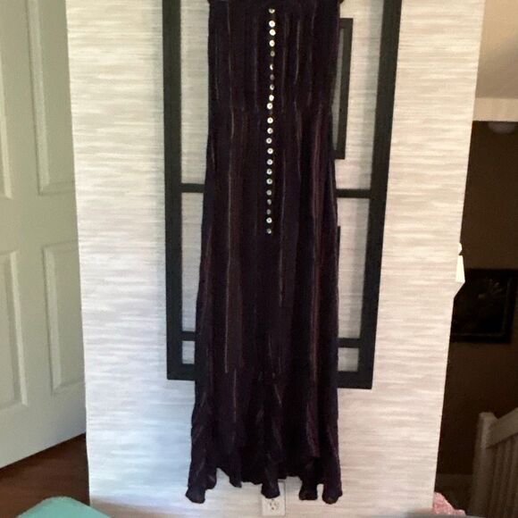 Elan navy pinstriped strapless gauze peasant maxi dress size S resort wear - Picture 5 of 7